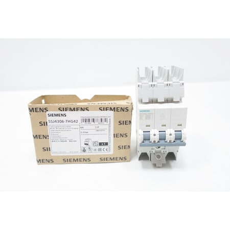 Siemens Miniature Circuit Breaker, 5SJ4 Series, 6A, 3 Pole, 277/480V AC 5SJ4306-7HG42